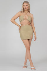 CHAIN WAIST MINI SKIRT SAGE