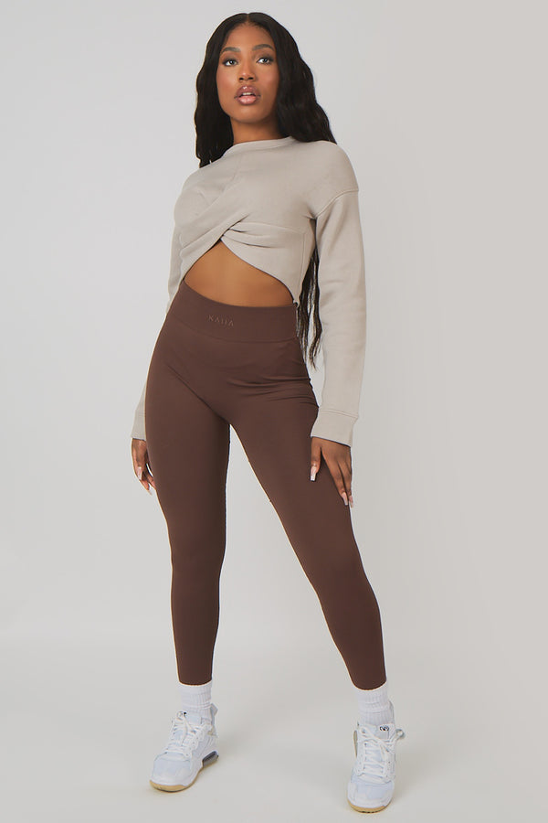 TWIST FRONT CROPPED SWEATSHIRT ASH