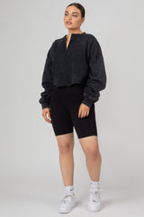 DOUBLE ENDED ZIP CROPPED SWEAT ACID WASH