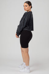 DOUBLE ENDED ZIP CROPPED SWEAT ACID WASH