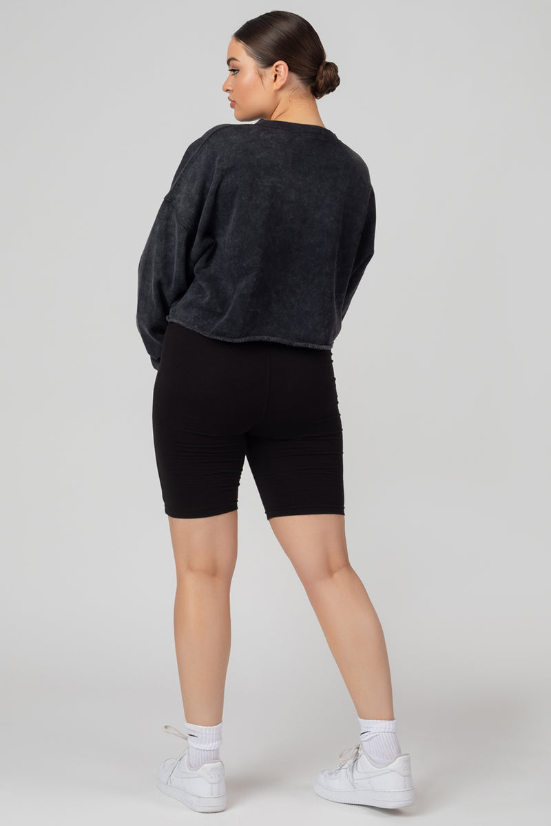 DOUBLE ENDED ZIP CROPPED SWEAT ACID WASH