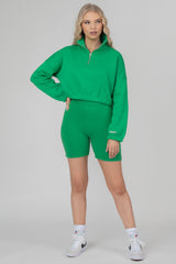 OVERSIZED HALF ZIP PULLOVER GATHERED HEM SWEAT GREEN