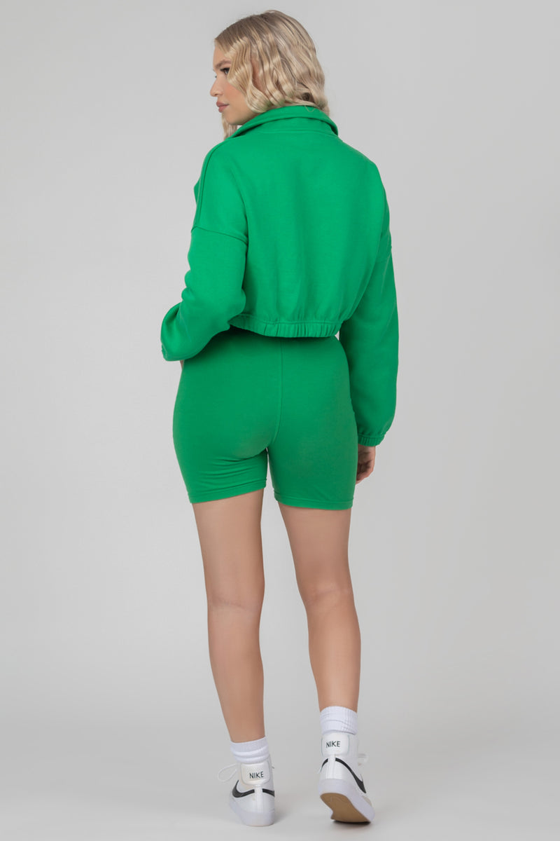 OVERSIZED HALF ZIP PULLOVER GATHERED HEM SWEAT GREEN