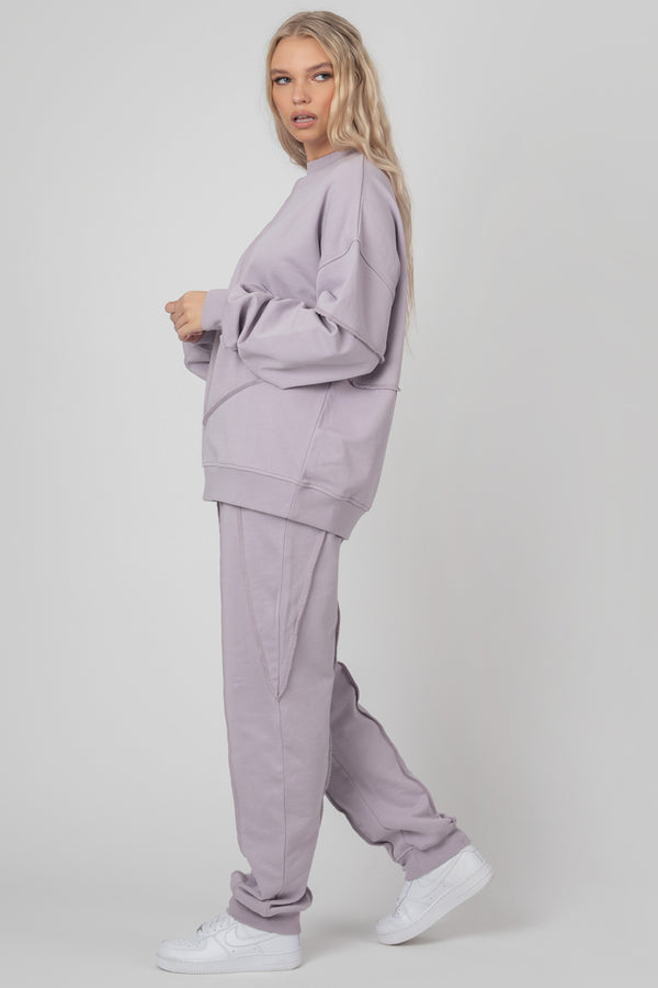 OVERSIZED EXPOSED SEAM DETAIL SWEATSHIRT LILAC