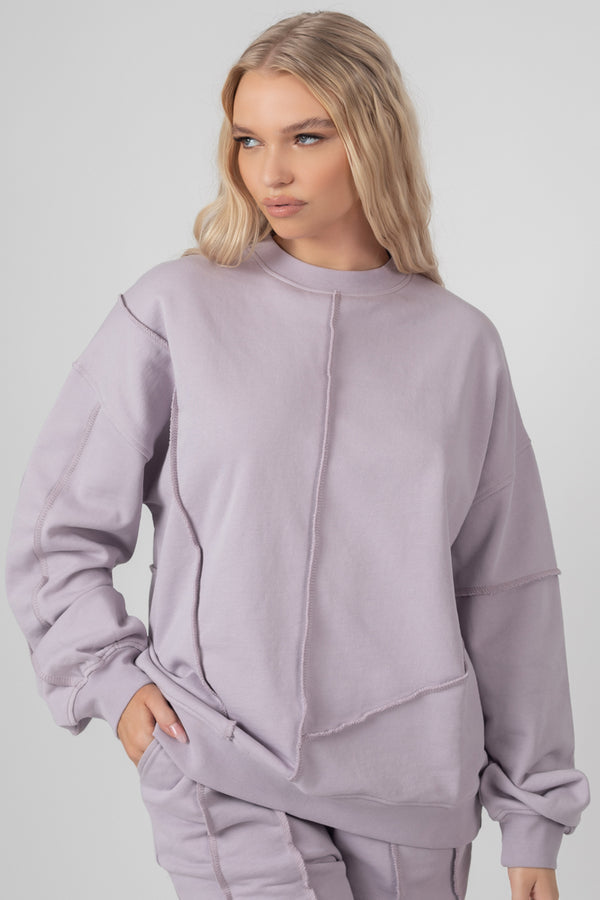 OVERSIZED EXPOSED SEAM DETAIL SWEATSHIRT LILAC