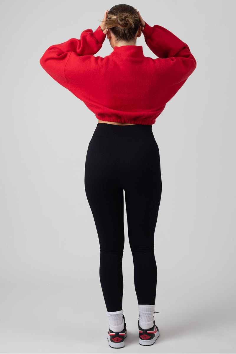 OVERSIZED high neck embroidered slogan CROPped SWEATshirt RED