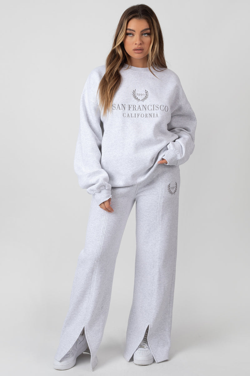 OVERSIZED EMBROIDERED SWEATSHIRT OATMEAL MARL
