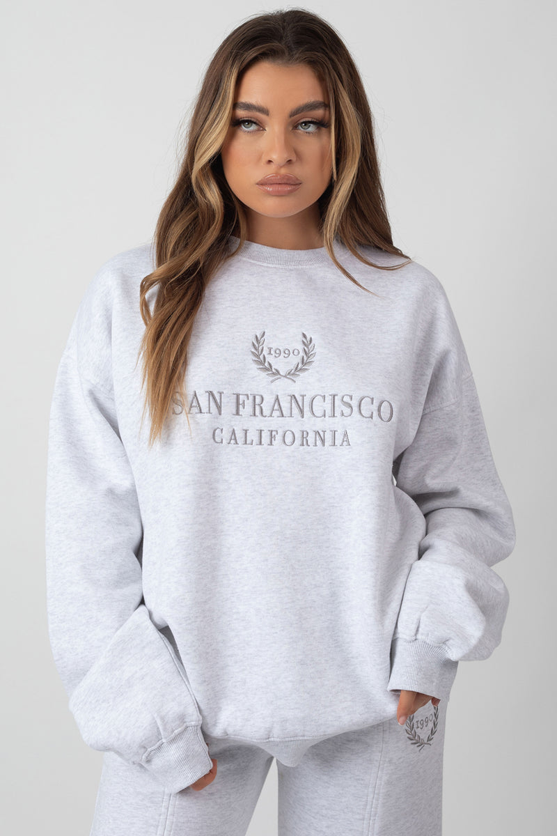 OVERSIZED EMBROIDERED SWEATSHIRT OATMEAL MARL