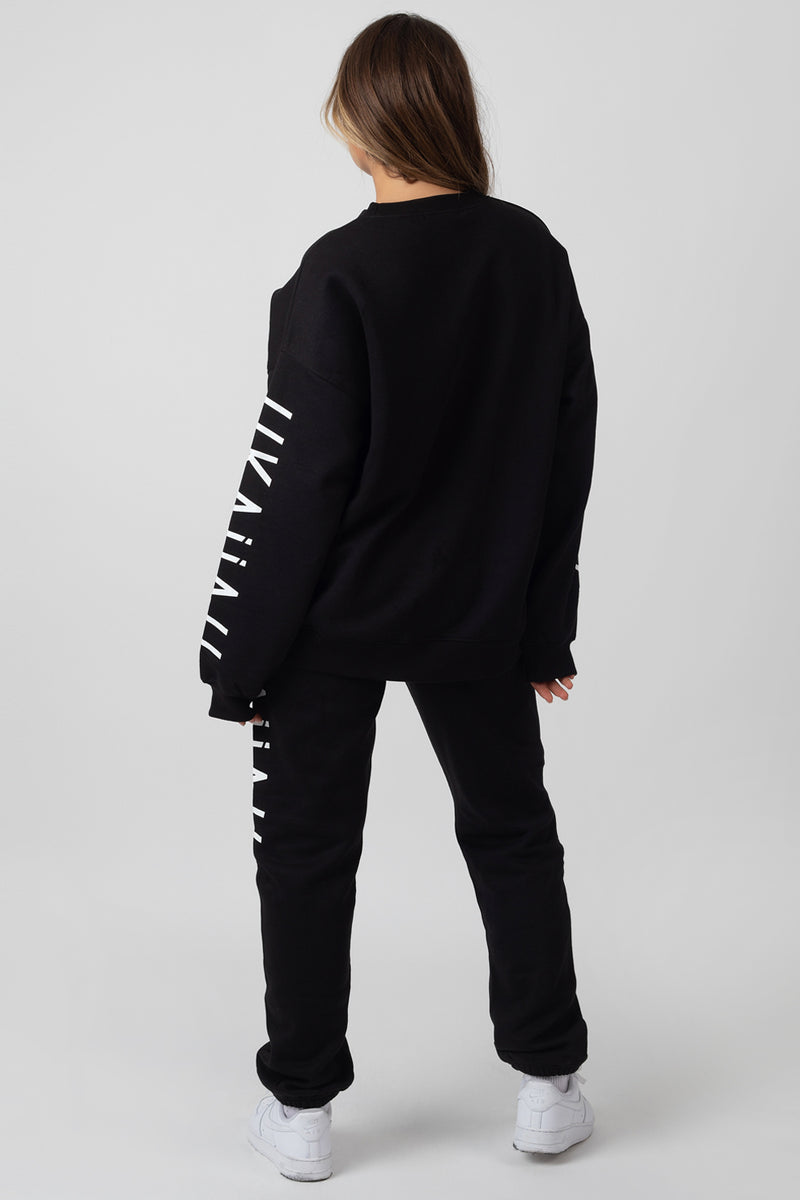 OVERSIZED kaiia branded SLOGAN SLEEVE SWEAT BLACK