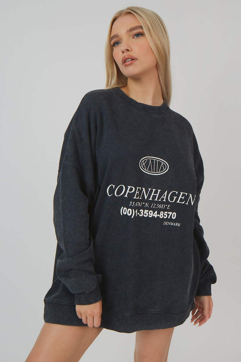 OVERSIZED LONGLINE COPENHAGEN SWEAT ACID WASH