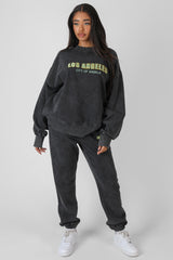 LOS ANGELES ACID WASH OVERSIZED SWEATSHIRT GREY