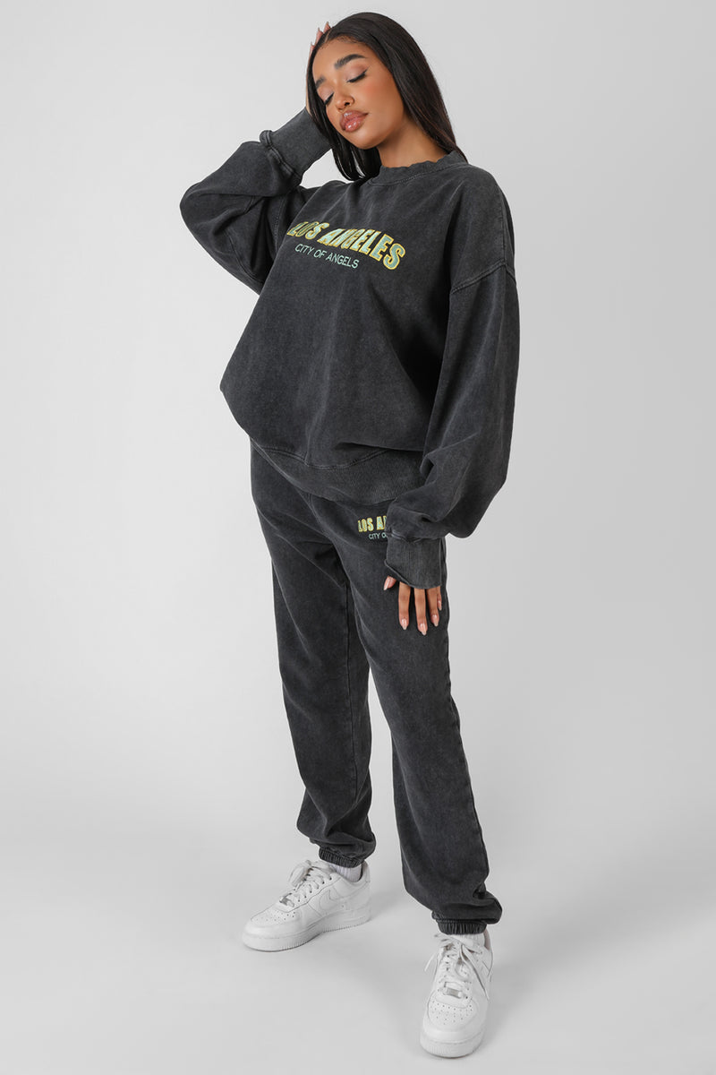 LOS ANGELES ACID WASH OVERSIZED SWEATSHIRT GREY