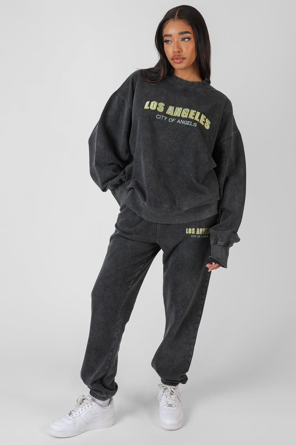 LOS ANGELES ACID WASH OVERSIZED SWEATSHIRT GREY