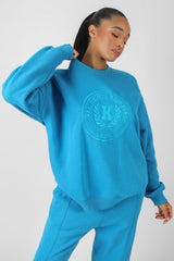 KAIIA OVERSIZED TONAL EMBROIDERED SWEATSHIRT BLUE