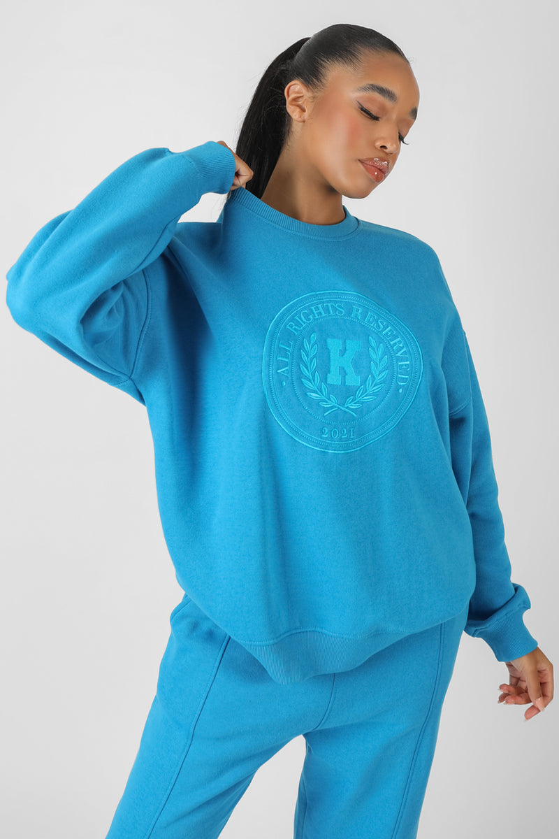 KAIIA OVERSIZED TONAL EMBROIDERED SWEATSHIRT BLUE