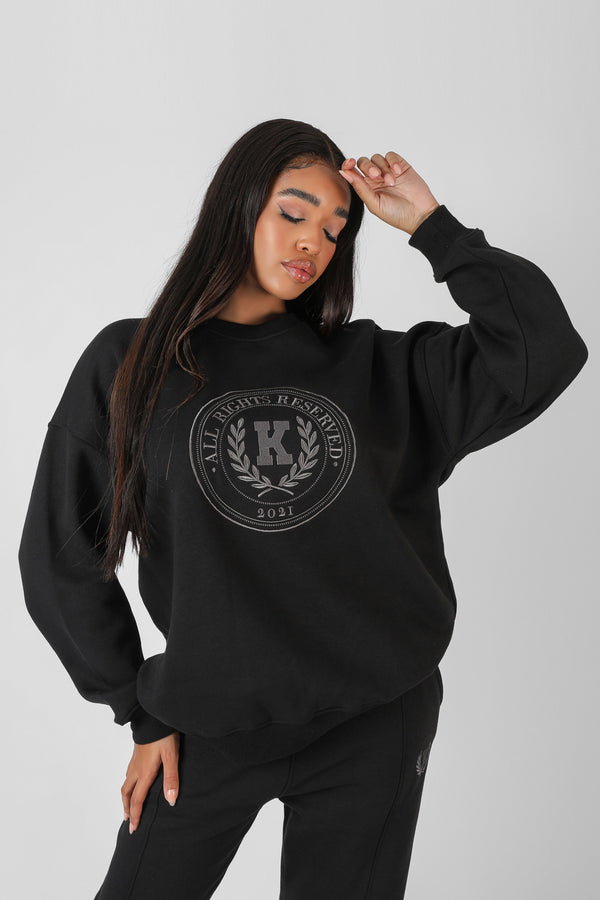 KAIIA OVERSIZED TONAL EMBROIDERED SWEATSHIRT BLACK