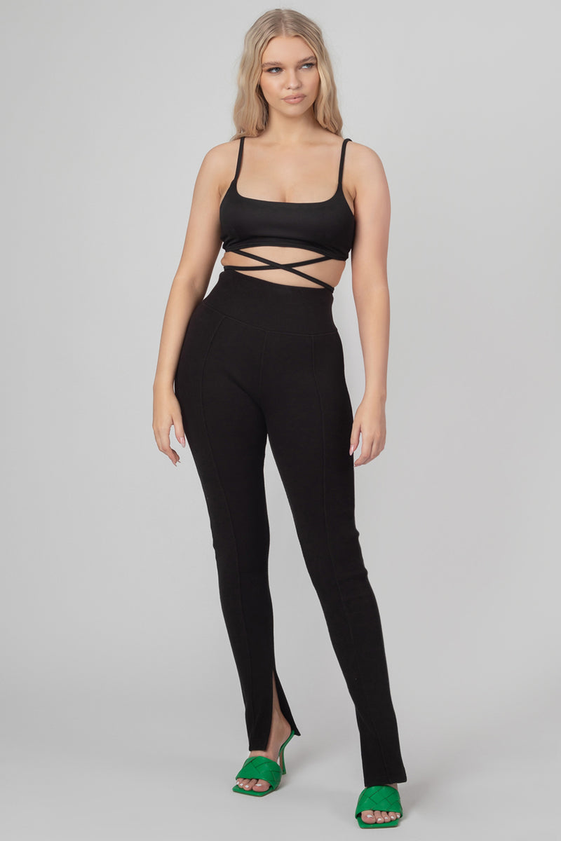 STRAPPY TIE CROPPED BRALET BLACK