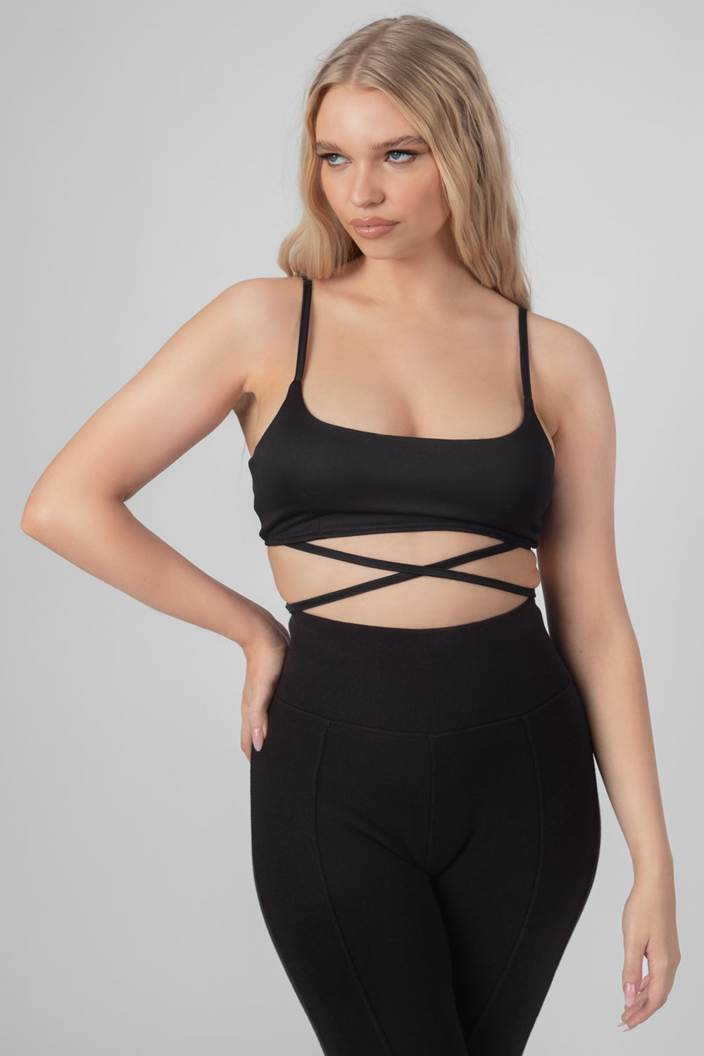 STRAPPY TIE CROPPED BRALET BLACK