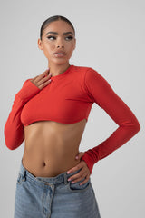 LONG SLEEVE UNDERBUST TOP RED