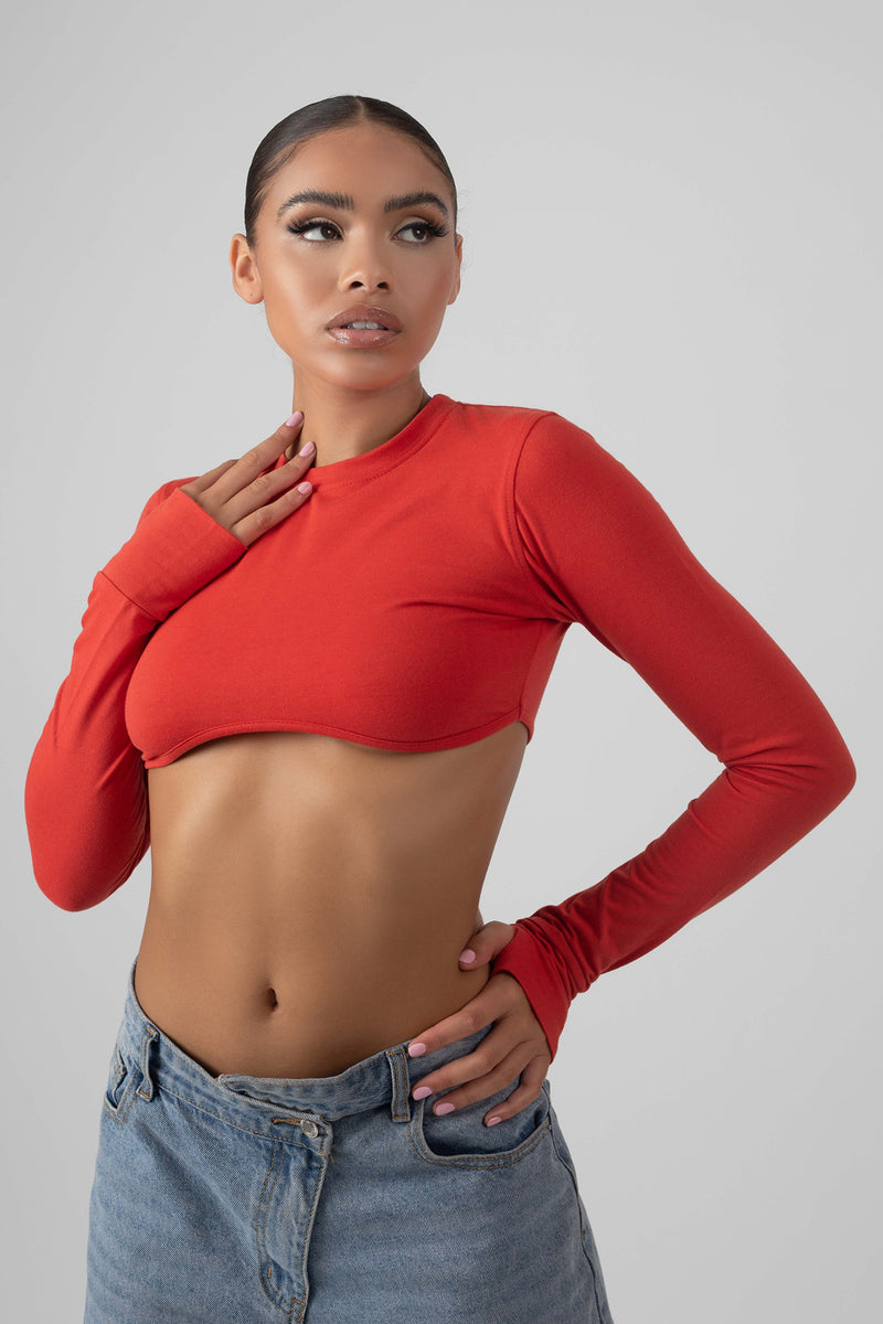 LONG SLEEVE UNDERBUST TOP RED