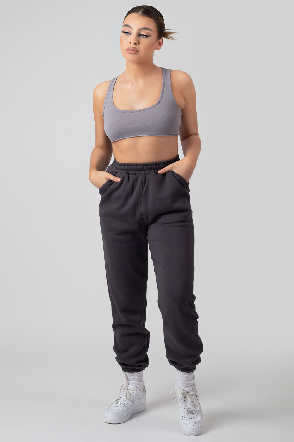 RAW HEM SCOOP NECK CROP TOP GREY