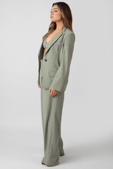 PREMIUM TIE WAIST WIDE LEG TROUSERS SAGE