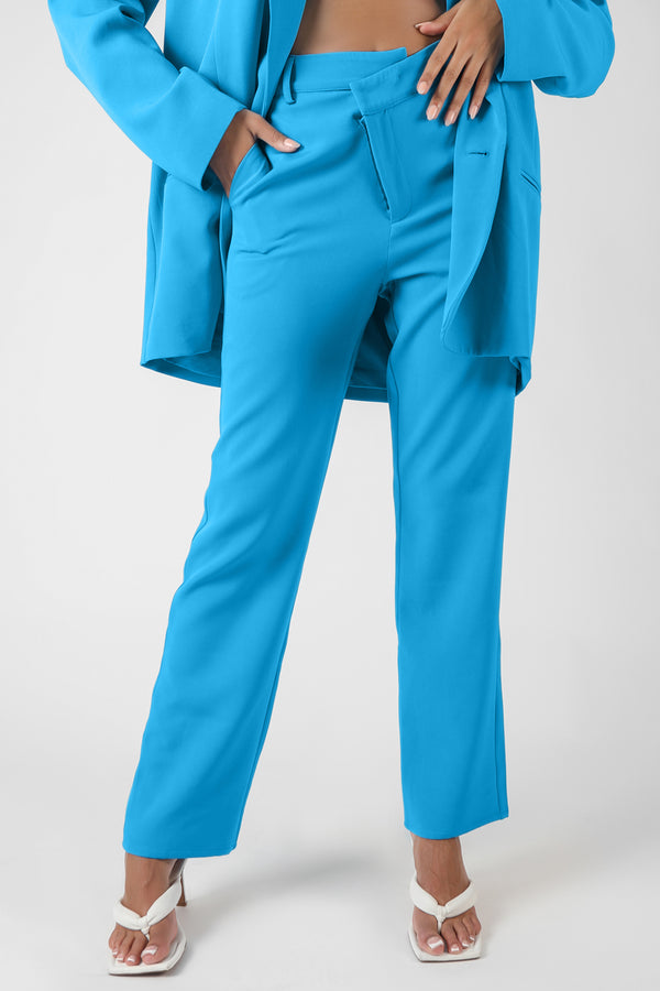 WRAP WAISTBAND STRAIGHT LEG TROUSER BLUE