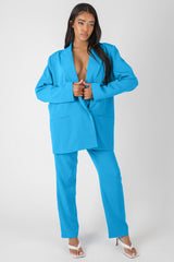WRAP WAISTBAND STRAIGHT LEG TROUSER BLUE