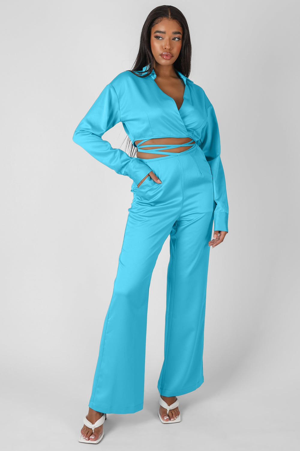 STRAPPY WAIST STRIAGHT LEG TROUSER BLUE