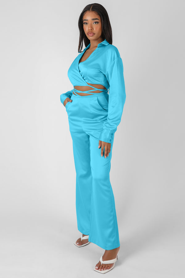 STRAPPY WAIST STRIAGHT LEG TROUSER BLUE