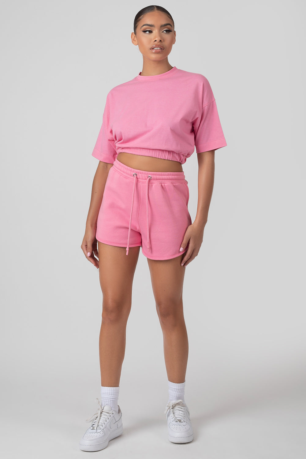 ELASTICATED WAIST CROPPED T-SHIRT PINK