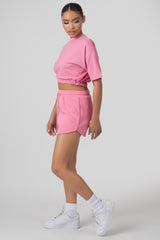 ELASTICATED WAIST CROPPED T-SHIRT PINK