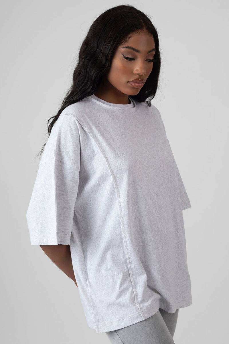 EXPOSED SEAM OVERSIZED T SHIRT OATMEAL MARL