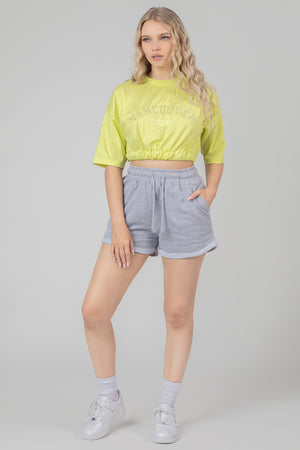 ELASTICATED HEM TONAL EMBROIDERED T-SHIRT LIME