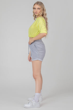 ELASTICATED HEM TONAL EMBROIDERED T-SHIRT LIME