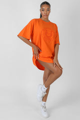 MANHATTAN EMBROIDERED T-SHIRT DRESS ORANGE