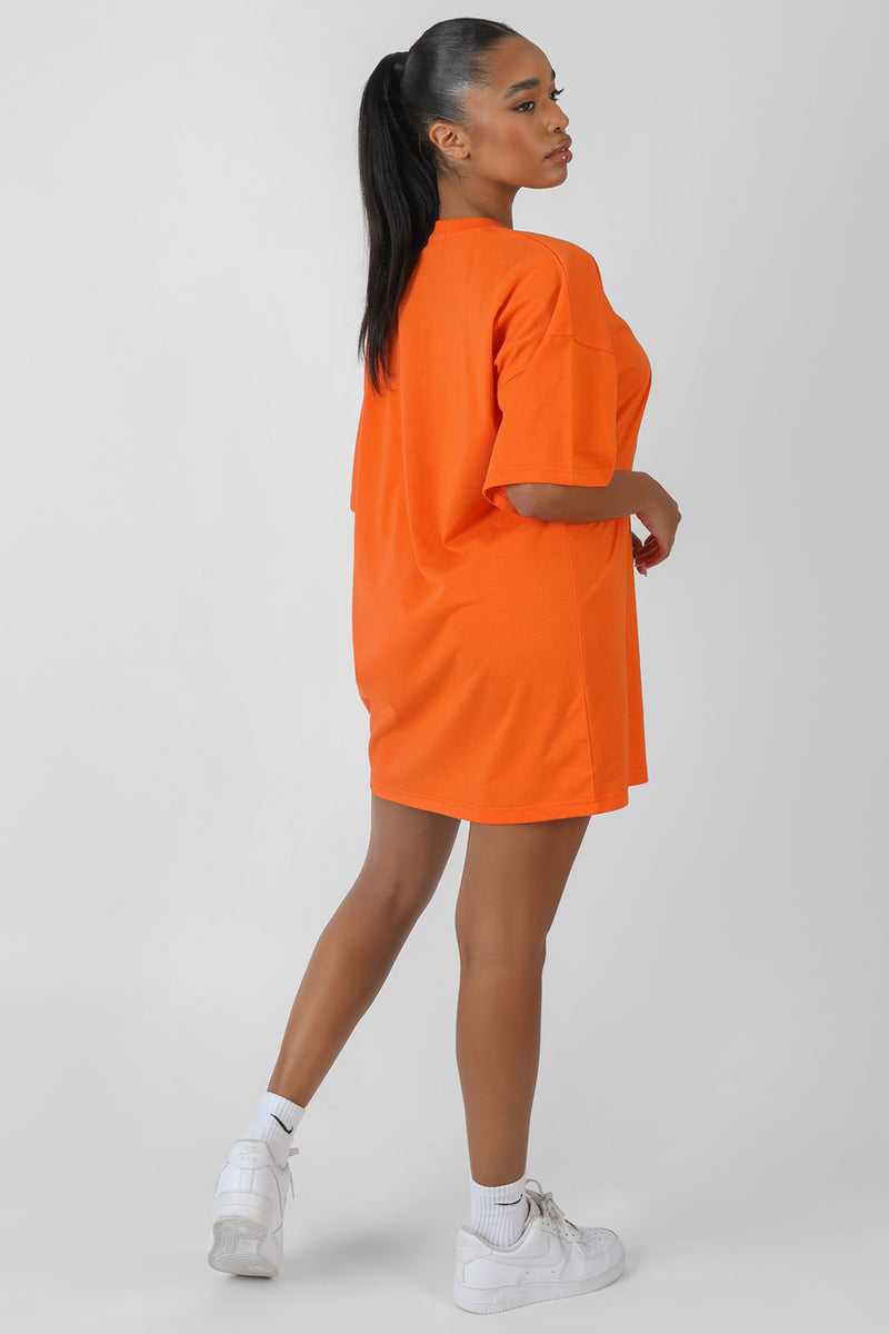 MANHATTAN EMBROIDERED T-SHIRT DRESS ORANGE