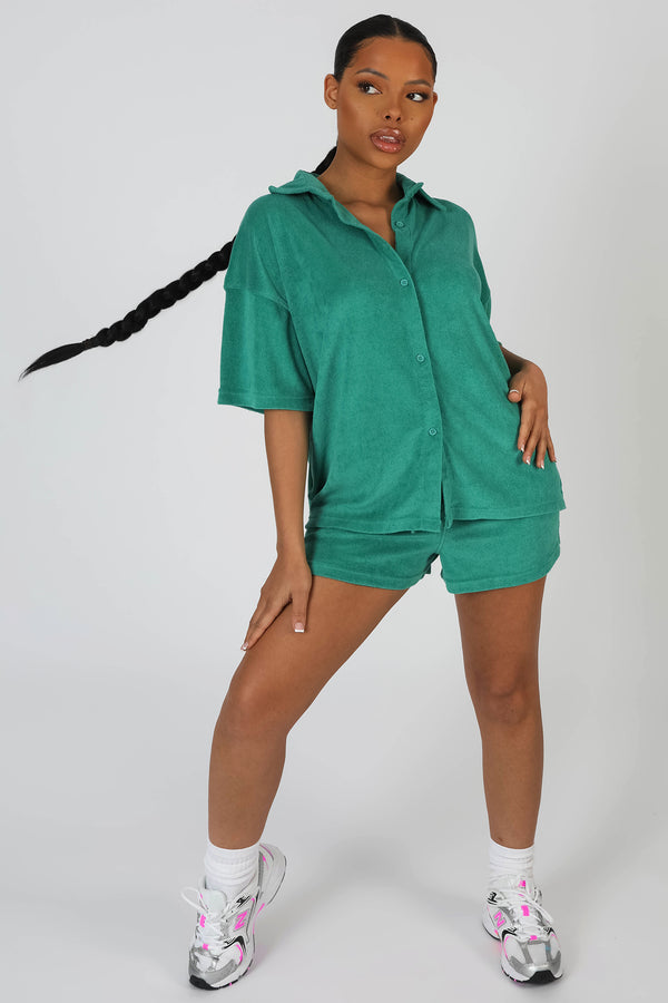 OVERSIZED SHORT SLEEVE TOWELLING SHIRT GREEN