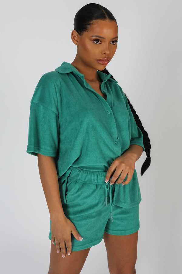 OVERSIZED SHORT SLEEVE TOWELLING SHIRT GREEN