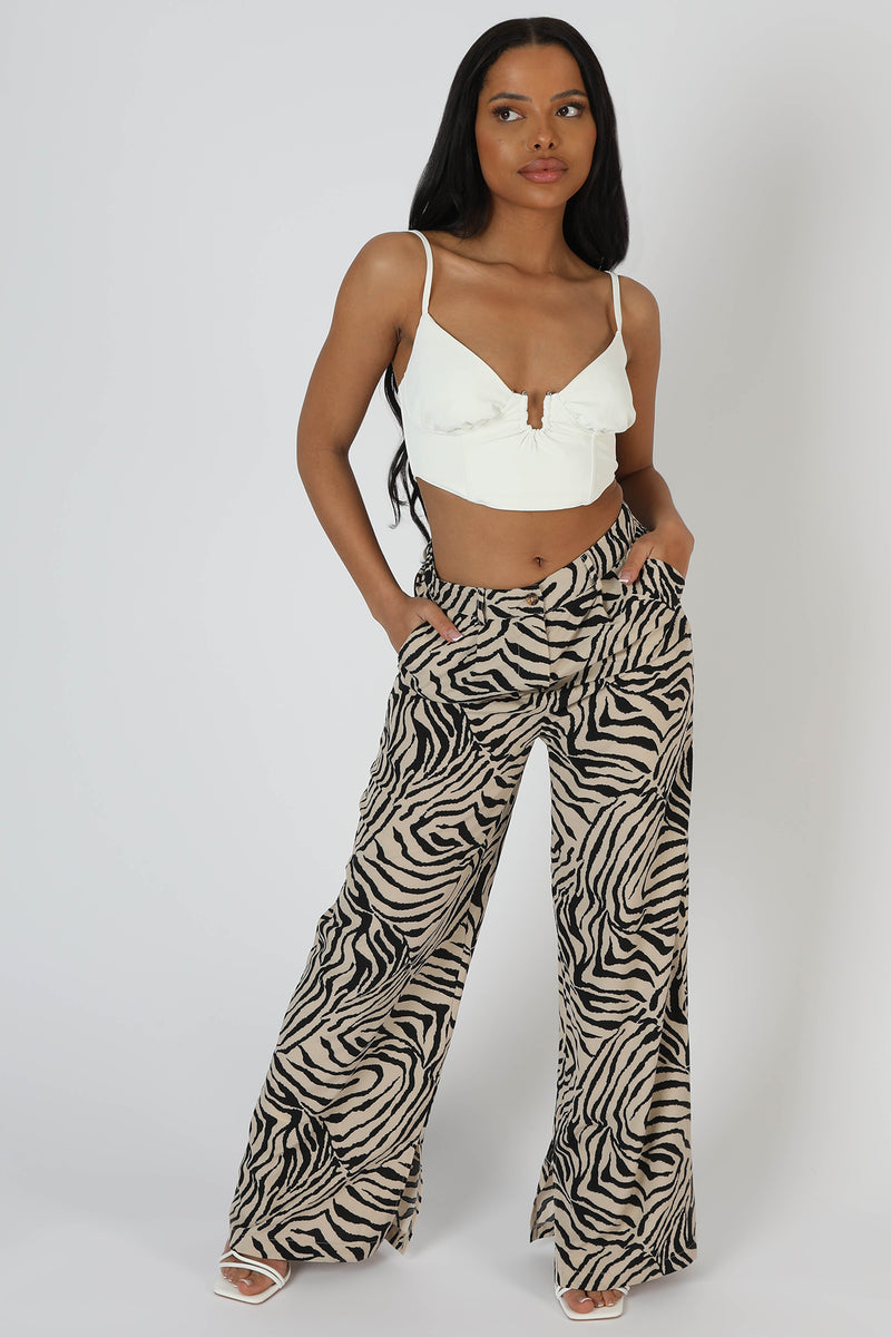 ZEBRA PRINT TAILORED TROUSERS STONE
