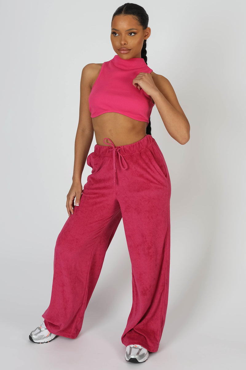 HIGH NECK UNDERBUST RIBBED CROP TOP PINK