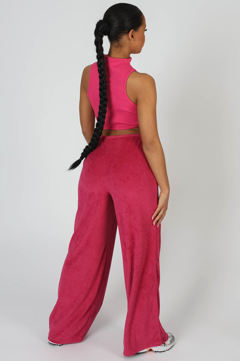 HIGH NECK UNDERBUST RIBBED CROP TOP PINK