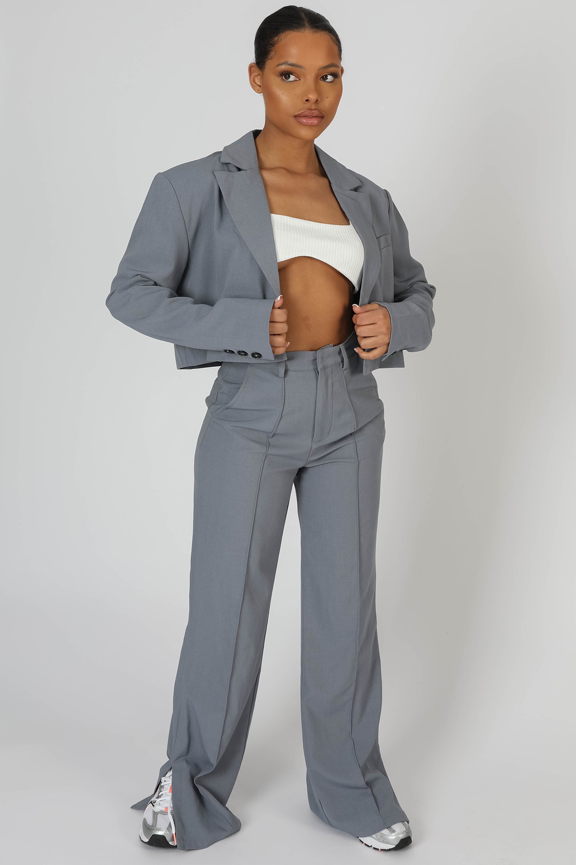 OVERSIZED BOXY CROPPED BLAZER GREY