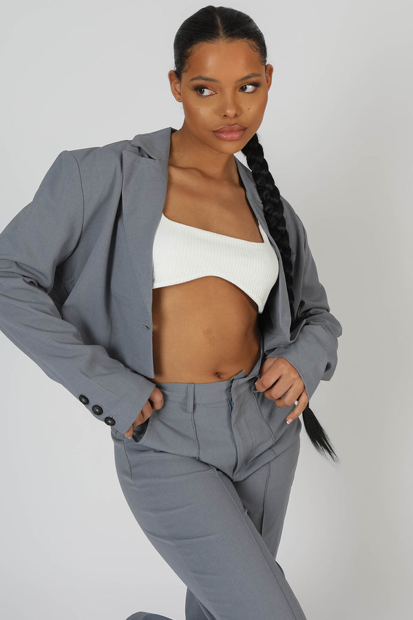 OVERSIZED BOXY CROPPED BLAZER GREY