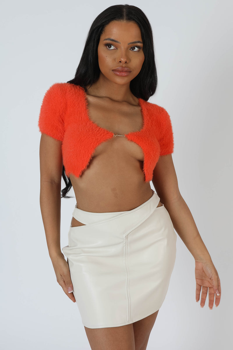 KAIIA TRIM FLUFFY KNIT TOP ORANGE