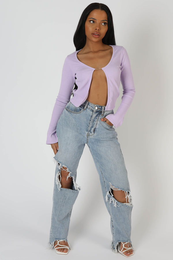 KAIIA TRIM RIBBED TOP LILAC