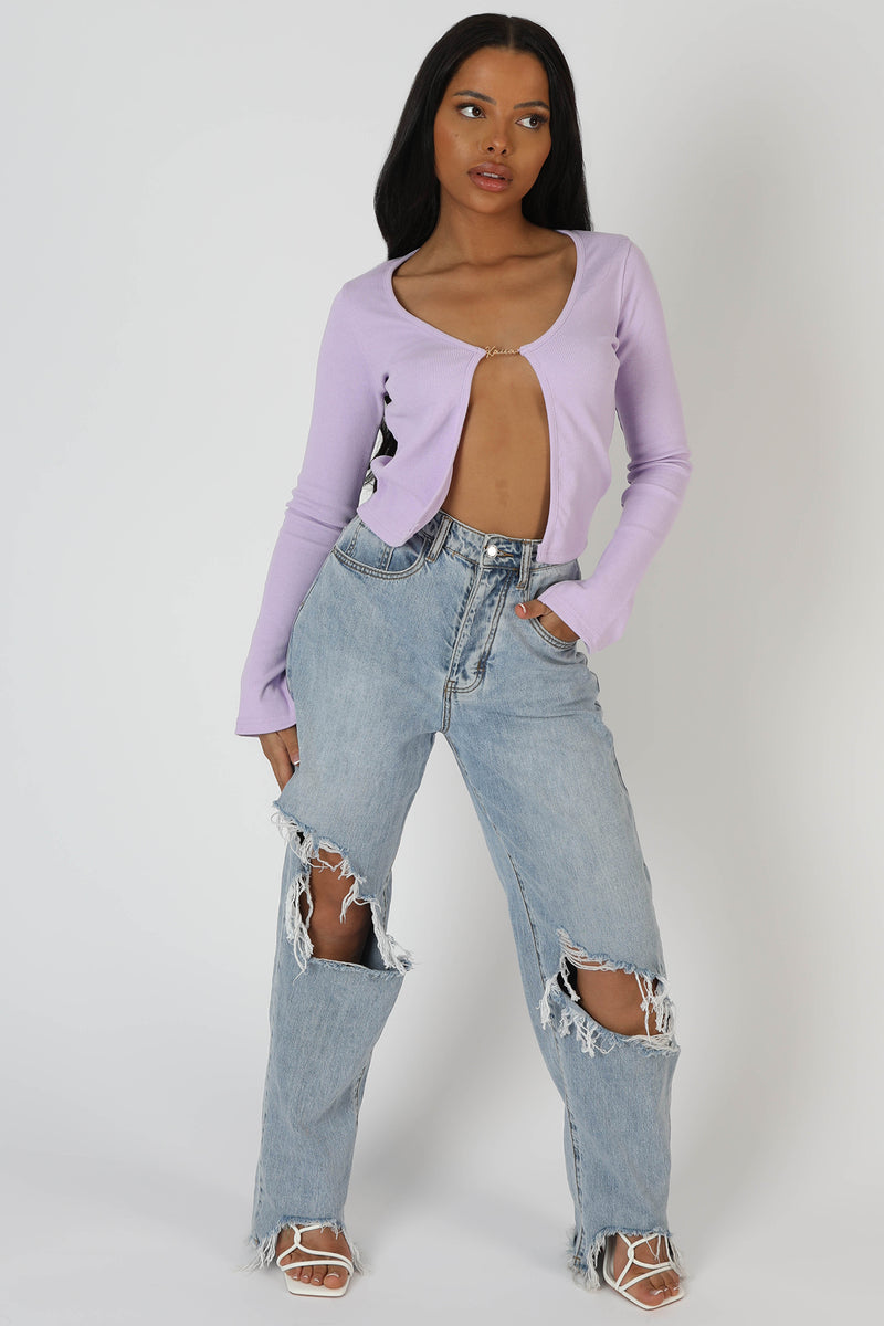 KAIIA TRIM RIBBED TOP LILAC