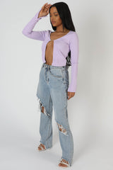 KAIIA TRIM RIBBED TOP LILAC
