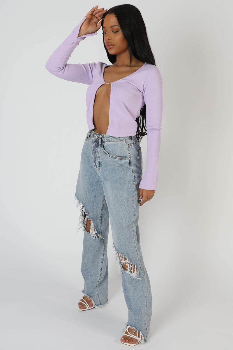 KAIIA TRIM RIBBED TOP LILAC