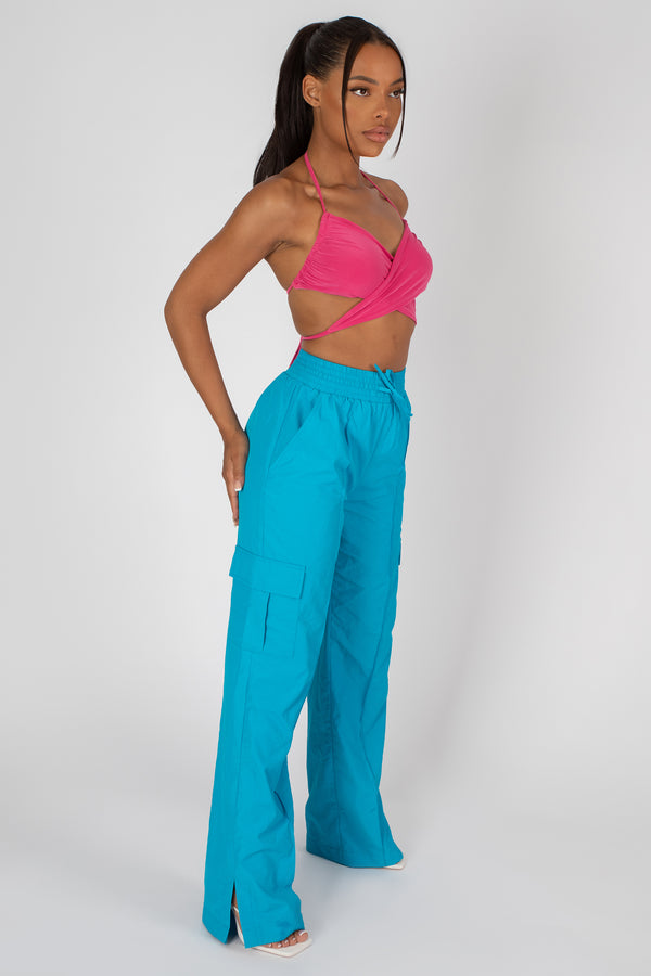 90'S BUTTERFLY SLINKY WRAP TOP PINK